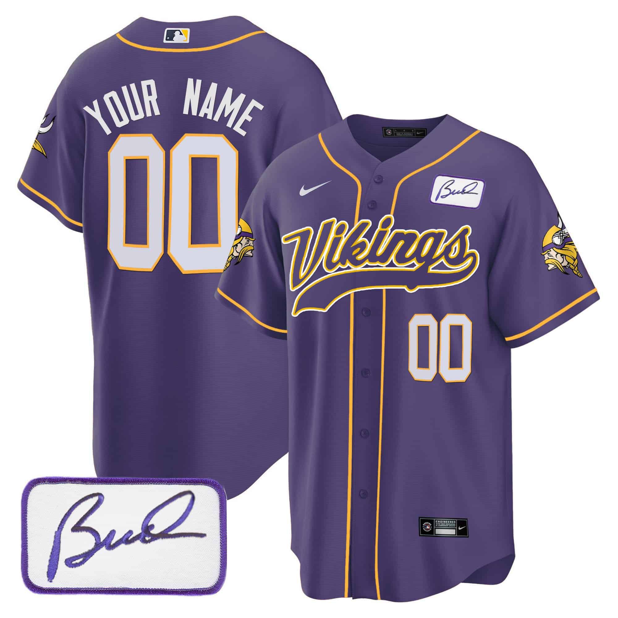 Men Minnesota Vikings Purple 2024 Nike Bud Grant Patch Baseball Custom NFL Jersey style 1->customized nfl jersey->Custom Jersey